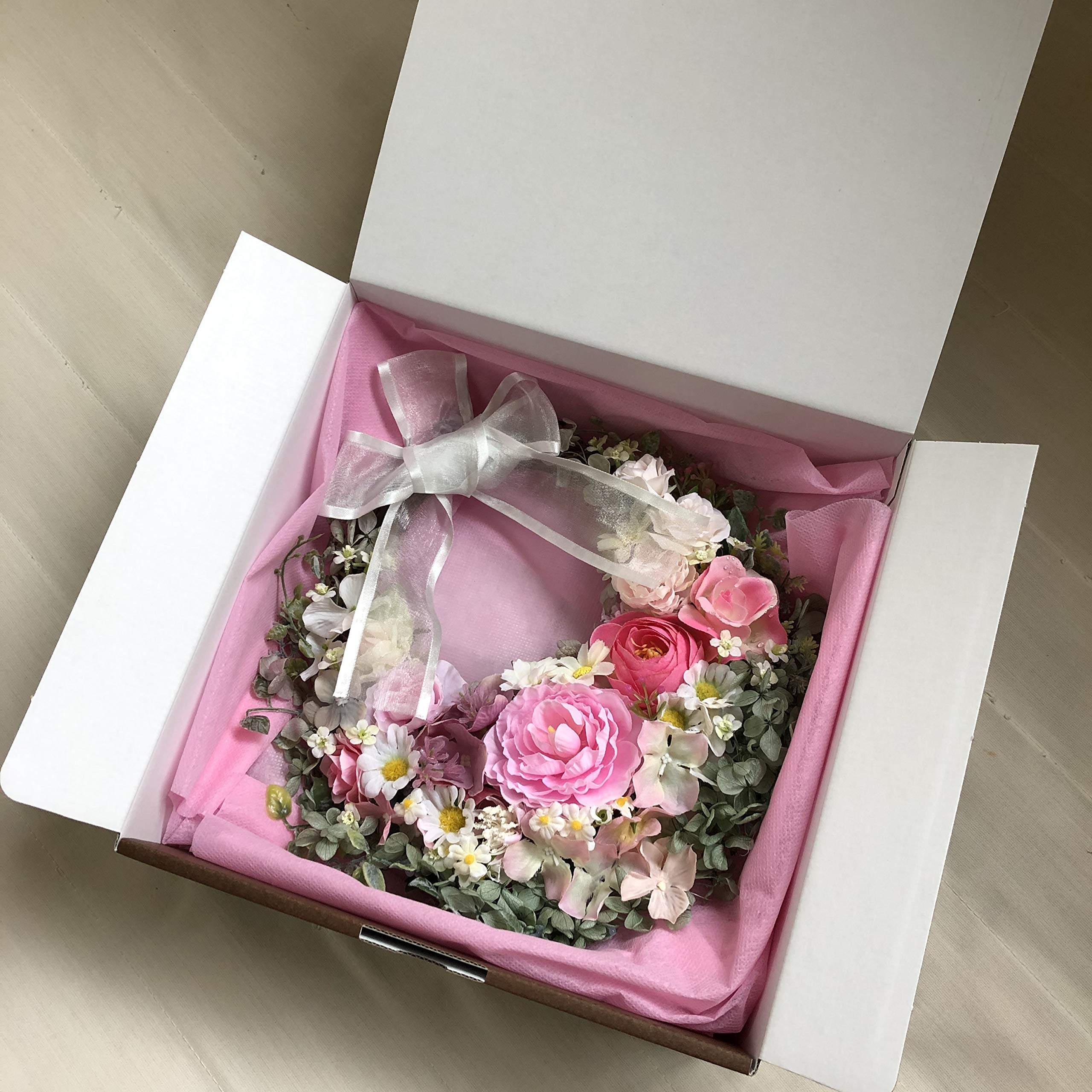 Amazon｜Lulu's ルルズ ピンクの花達のナチュラルリース アーティ